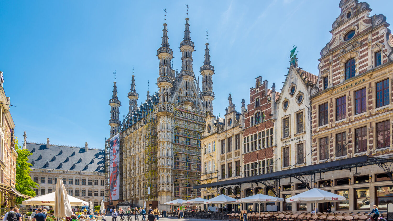 LEUVEN,BELGIUM - MAY 17,2018 - At the Grote Markt place of Leuven. Leuven is located about 25 kilometres east of Brussels.